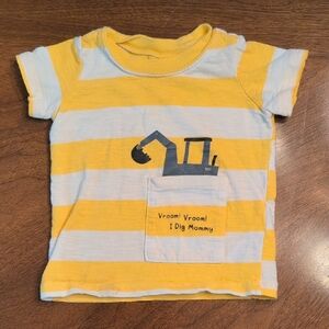 Carter's Yellow and Blue Striped Tee with Excavator Design